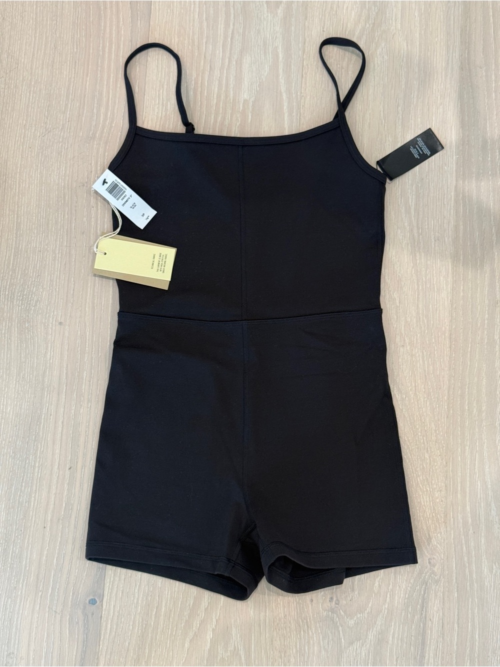 NWT Aritzia Black Stretch Tank Short Romper - Size Small Divinity 3”